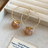 Daiiibabyyy  Light Luxury Multiple Multicolor Round Resin Ball Large Hoop Earrings for Women Gold Plated Iron Alloy Daily Party Jewelry