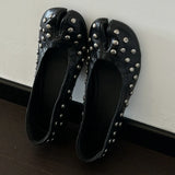Daiiibabyyy  Genuine Leather Retro Rivet Split-toe Horseshoe Shoes Women Pumps Ballet Style Fashion Tabi Low Heeled Casual Loafers Lazy Shoes