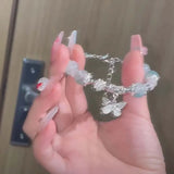 Daiiibabyyy  Korean Blue Crystal Beads Butterfly Bracelets For Women Girls Sweet Gradient Beaded Adjustable Chain Bracelet Jewelry