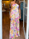 Daiiibabyyy  Elegant Off-Shoulder Maxi Dress with Boho Floral Print and Open Back Design for Summer Wedding Party Vacation Wear