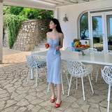 DAIIIBABYYY  -  New Women's Solid Color Slim Fit High Waist Fashionable Suspender Sleeveless Plaid Dress