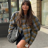 DAIIIBABYYY  -  Woman Autumn Fashion Vintage Woolen Jacket Plaid O-Neck Long Sleeves Buttons Double Breasted Female Chic Streetwear Style Coats