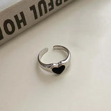 Daiiibabyyy  Vintage Black Enamel Love Heart Couple Ring for Men Women Personality Adjustable Opening Stainless Steel Ring Jewelry Accessory
