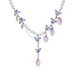 Daiiibabyyy  Purple Crystal Butterfly Acrylic Petal Tassel Pearl Necklace Women Light Luxury Choker Y2K Jewelry Gifts for Her