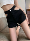 DAIIIBABYYY  -  Sexy Hollow Out Denim Shorts Women High Waist Y2K Chain Shorts Streetwear Retro Slim Female Summer Black Jeans Shorts New