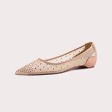 Daiiibabyyy  Fashion Designer Women's Shoes Exquisite Air Mesh Rhinestone Casual Shoes for Woman French Pointed Tip Flat Shoes Zapatos Mujer