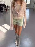 Daiiibabyyy  Lightweight Sheer Knit Cardigan Women Round Neck Single Button Front Long Sleeve Soft Layering Top