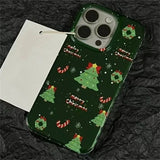 Daiiibabyyy  Green background snowflake Christmas tree phone case with Christmas tree pendant for iPhone 11 12 13 14 15 16 17 Pro Max