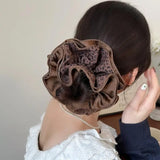 Daiiibabyyy  Maillard Plaid Lace Hair Scrunchies For Womens Girls Ponytail Holder Hair Ties Elastic Hair Rope Hair Accessories