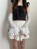 Daiiibabyyy  Women's Summer Lolita Jk Lace Fingerless Gloves Black Gothic Sleeves Trendy Elastic Long Lace Arm Sleeves Clothes Decoration