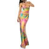 DAIIIBABYYY  -  Tie dye Cowl Neck Summer Dress Women Open Back Strappy Sleeveless Maxi Long Ombre One-piece Summer Holiday Beachwear