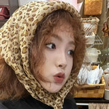 Daiiibabyyy  Leopard Print Headscarf Punk Fashion Square Scarfs Head Band Women Y2K Spicy Girl Neckerchief Versatile Party Hair Accessories
