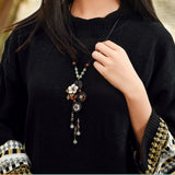Daiiibabyyy Long Boho Necklace Women Statement Pendants Shell Flower Colorful Natural Stone Necklaces for Women Wood Accessories