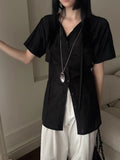 DAIIIBABYYY  -  Sun Protection 2 Piece Sets Women See Through Harajuku Single Breasted Shirt + Streetwear Crop Vest Y2k Aesthetic Outfits Suit