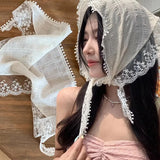 Daiiibabyyy  Lace Flower Elegant Lace Women Flower White Pink Sweet Triangle Scarf Thin Breathable Ribbon Artistic Style Travel Photo Decora