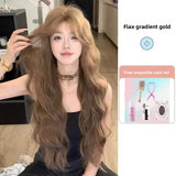 DAIIIBABYYY  -  Bear Soft Candy Women's Middle Parting Lazy Feel Long Curly Hair Wig Linen Brown Full Head Cover Asian Fiber Mechanism Hair