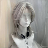 Daiiibabyyy  Synthetic Cosplay Wig Silver Women Wigs Hair Extensions Lace Front Wig Wolf Cut Hairstyle with Hair Bangs for Women Cosplay Use