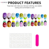 Daiiibabyyy  24pcs Retro Color Blocked Cat's Eye Press On Nails Colorful Short Almond French Style False Nails Ins Simple Acrylic Fake Nail