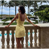 Daiiibabyyy  Women Knitted Hollow Out Mini Dresses Round Neck Sleeveless Off Shoulder Short Dress Lady Casual Summer Holiday Beach Robes