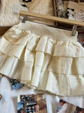 Daiiibabyyy Women Vintage Hollow Out Beige Mini Skirts 2024 Summer Elastic High Waist A-line Short Female Ruffles Sweet Preppy Style Skirts