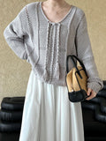 DAIIIBABYYY  -  Braided Lace Up Knitted Sweater Top for Women, Autumn and Winter Hollow Out Lazy Sweet Style Loose Sweater