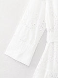 DAIIIBABYYY  -  New Spring Fashion Solid Color Shirt Collar Hollow Out Panel Button Long Sleeve Temperament Commuter Embroidery Midi Dress