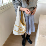 Daiiibabyyy  New Casual Versatile Lazy Style Striped Knitted Tote Bag Large Capacity Underarm Bag Personalized Women's Bag