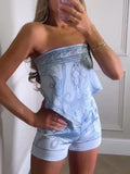 Daiiibabyyy  Women Abstract Print Satin 2 Piece Set Strapless Top High Waist Bodycon Shorts Sets Casual Summer Beach Vacation Casual Outfits