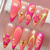 Daiiibabyyy  24Pcs Long Stiletto Press on Fake Nails White Gradient French False Nails with 3D Flower Pearl Detachable Full Cover Nails Tips