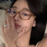 Daiiibabyyy  Vintage Fashion Computer Glasses Frame Women Men Anti Blue Light Red Korean Square Eyewear Glasses Optical Spectacle Eyeglass