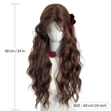 Daiiibabyyy  Chestnut Brown Long Water Wave Synthetic Wig Curtain Bangs Sweet Women Daily Party Lolita Cosplay Dating Costume Hairpiece