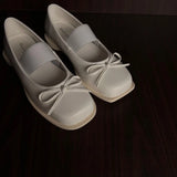 Daiiibabyyy  Leather Version Mary Janes Women's Shoes Butterfly Knot Genuine Leather Ballet Thick Bottom Low Top Casual Slip-On Shoes