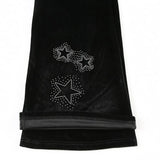Daiiibabyyy  Women's Low Waist Pants Black Slight Flare Trousers Star Embellished Velvet Pants Drawstring Waist Wide Leg Flared Pants