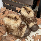 Daiiibabyyy  Plush Round Toe Women's Snow Boot Lace-Up Thick Bottom Keep Warm In Winter Women Boots Fashion Outdoors Young