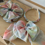 Daiiibabyyy  Girl's Scrunchies Korean Version Rainbow Pearl Large Hair Band Sweet Style Hair Tie Pleated Twisted Hair Band Bow Cute Hair Clip