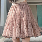 Daiiibabyyy  Pink Polka Dot Mesh Skirt Women Sweet Preppy Style Puffy Cake Skirt Korean Fashion Ruffled A Line Summer Lolita Mini Skirt