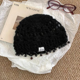 Daiiibabyyy  Bohemian Color Beaded Fringed Knitted Beanies Y2K Summer and Autumn Travel Fashion Versatile Breathable Pullover Hats Women