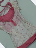Daiiibabyyy  Vintage Flower Print Neck Strap Fake Two-piece Short-sleeved Top Thin Blouse Women