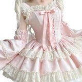 DAIIIBABYYY  -  Japan Sweet Lolita Jsk Dress Women Elegant Ruffles Lace Bandage Princess Strap Dresses Girls Y2k Kawaii Tea Party Mini Dress