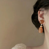 Daiiibabyyy  Design Sense Coffee Color Geometry Dangle Earrings for Women Girl Retro Resin Fan Drop Earrings Friendship Jewelry Gifts