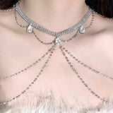 Daiiibabyyy  Luxury Rhinestone Shoulder Chain Necklace For Women Fashion Silver Color Tassel Multilayer Sexy Body Bikini Chest Chain Jewelry