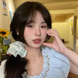 DAIIIBABYYY  -  Lace Bow Scrunchies Rubber Band Women New Hair Rope High Elasticity Ponytail Holder Headwear Solid Color Soft Scrunchy Hair Ties