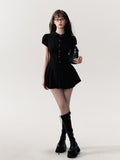 Daiiibabyyy High Quality Dress A-line Short Sleeved Shirt Skirt Commuting College Style Elegant Sexy Lace Decoration Retro Dress Vestido Y2k