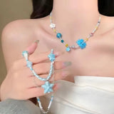 DAIIIBABYYY  -  Summer Ceramic Blue Starfish Shell Pendant Beaded Necklace For Women Y2K Aesthetic Charm Boho Beach Ocean EMO Accessories