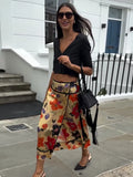 Daiiibabyyy  Vibrant Floral Print High-Waisted Midi Skirt Front Split Hem Straight Summer Women Pencil Skirt Chic Casual Lady Bottoms
