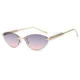 Daiiibabyyy  Fashion Trendy Retro Cat Eye Sunglasses Women Luxury Designer Vintage Style Chic Frameless Metal Small Triangle Eyewear
