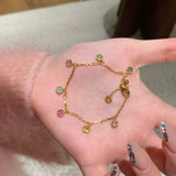 Daiiibabyyy  Fashion Exquisite Rainbow Colorful Zircon Necklaces Bracelets Gold Color Multi-layer Rings Jewelry Sets For Women