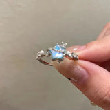 Daiiibabyyy  New Blue Planet Star Moon Rings for Women Zircon Rhinestone Pearl Open Finger Rings Sweet Party Y2K Jewelry 2000S Girls Gifts