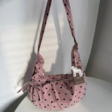 Daiiibabyyy  Streetwear Polka Dot Office Lady Shoulder Bag Women Canvas Drawstring Pleated Hobo Bags Y2k Aesthetic Handbags Crossbody Korean