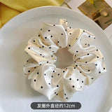 DAIIIBABYYY  -  2024 New Polka Dot White Scrunchies 12cm Large Hair Bands Female Elegant Black Hair Rope Ties Kawaii Ponytail Holder Headwear